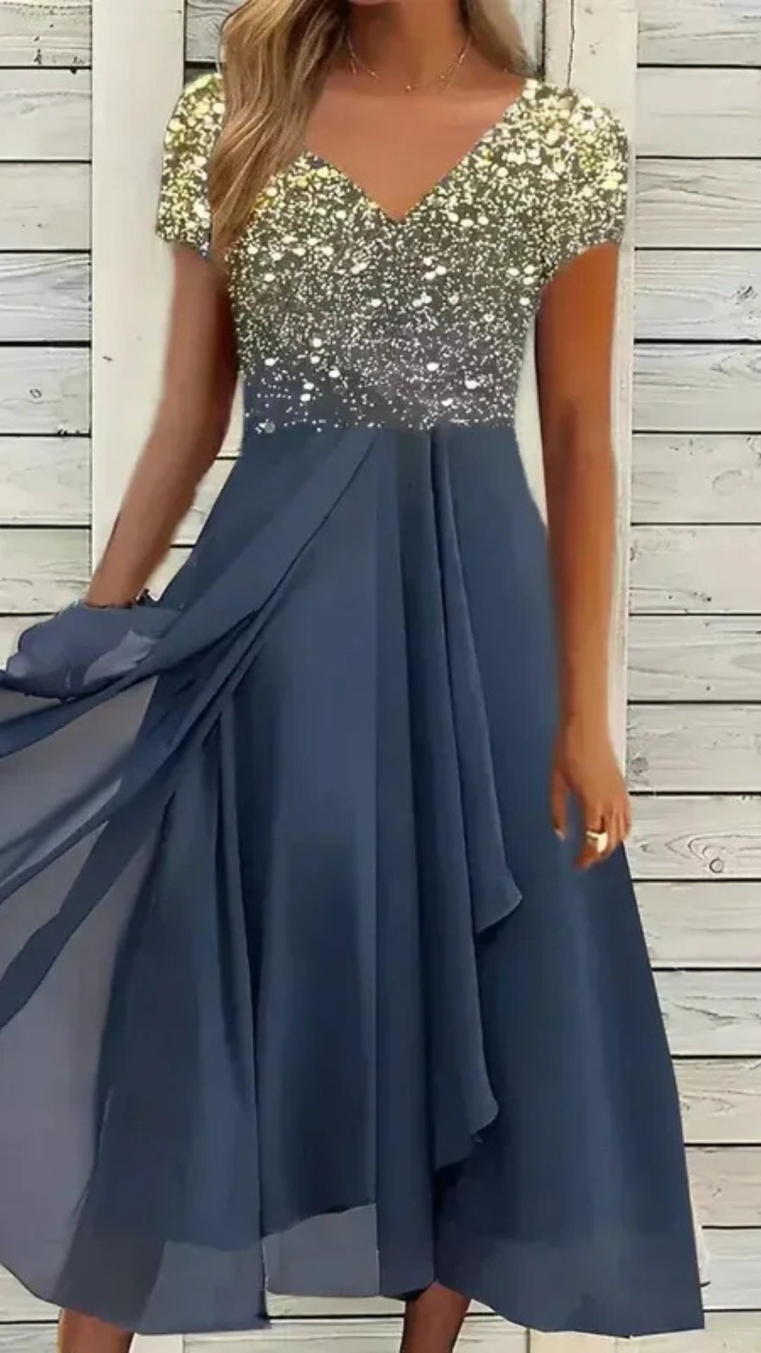 Cocktail Abendkleid für Damen mit V-Ausschnitt | Midi