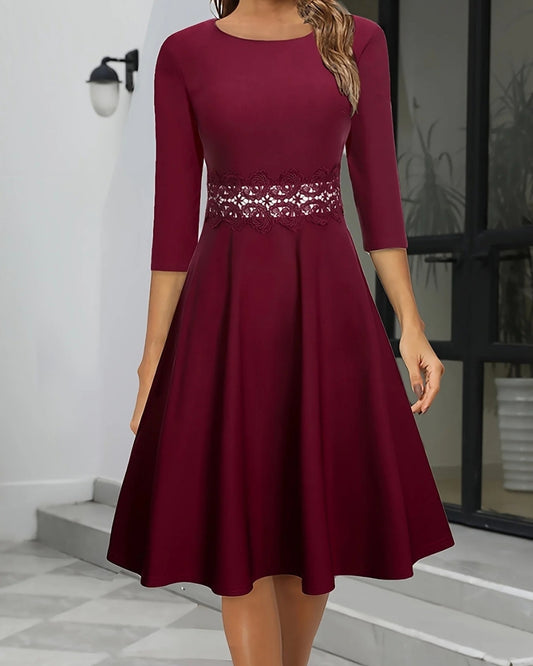 Damen Abendkleid mit Spitze und 3/4 Ärmeln | Midi