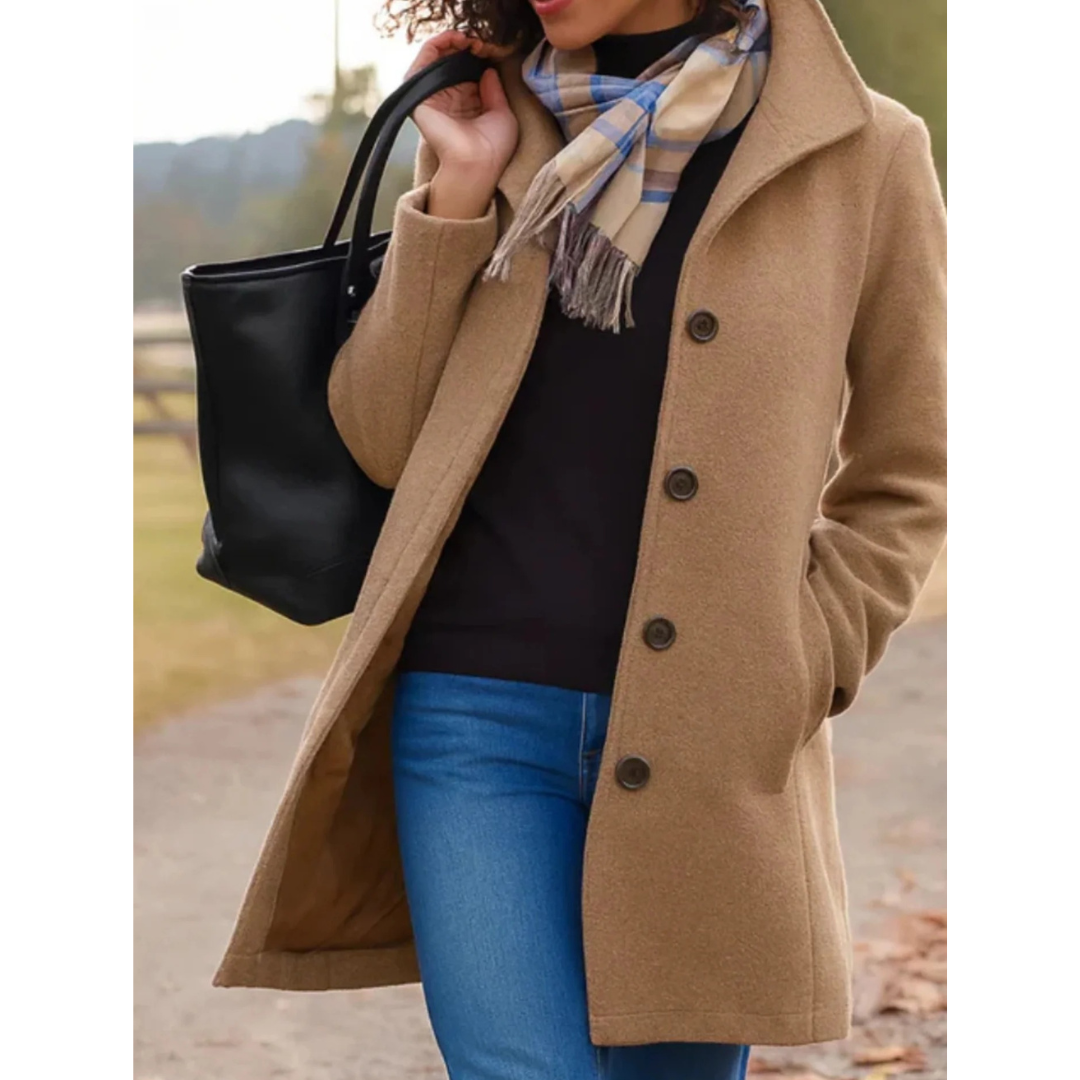 Damen Übergangsjacke im Trench Coat Stil – Lange Jacke mit Knopfleiste