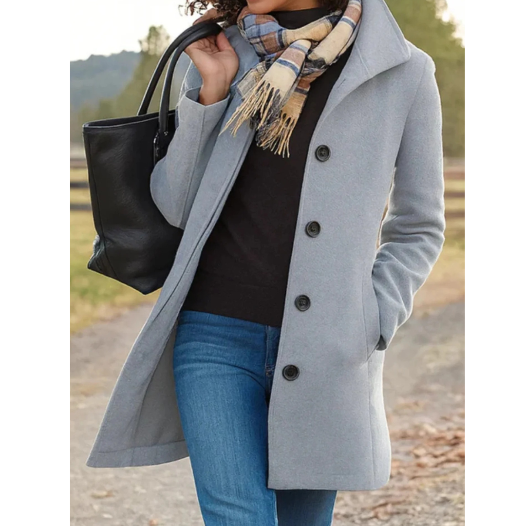 Damen Übergangsjacke im Trench Coat Stil – Lange Jacke mit Knopfleiste
