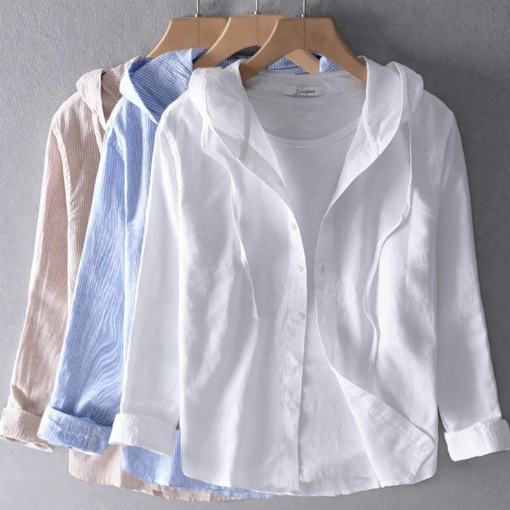 Damen Bluse aus Leinenmischung – Lockerer Schnitt mit Kapuze für den Alltag