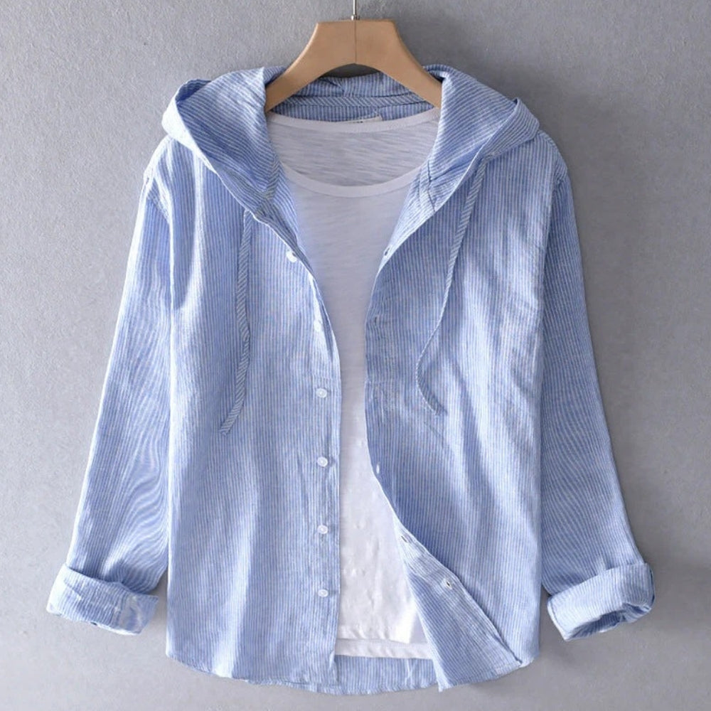 Damen Bluse aus Leinenmischung – Lockerer Schnitt mit Kapuze für den Alltag