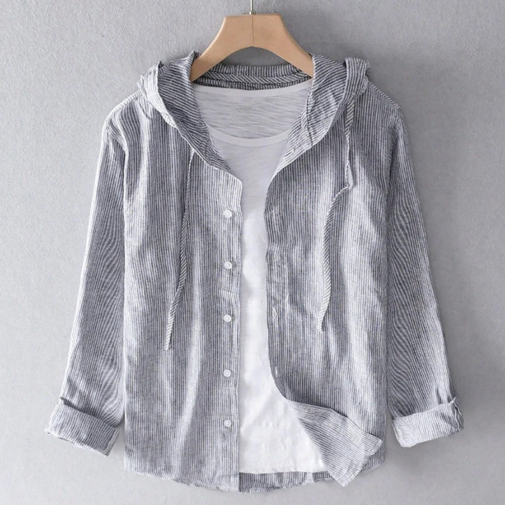 Damen Bluse aus Leinenmischung – Lockerer Schnitt mit Kapuze für den Alltag