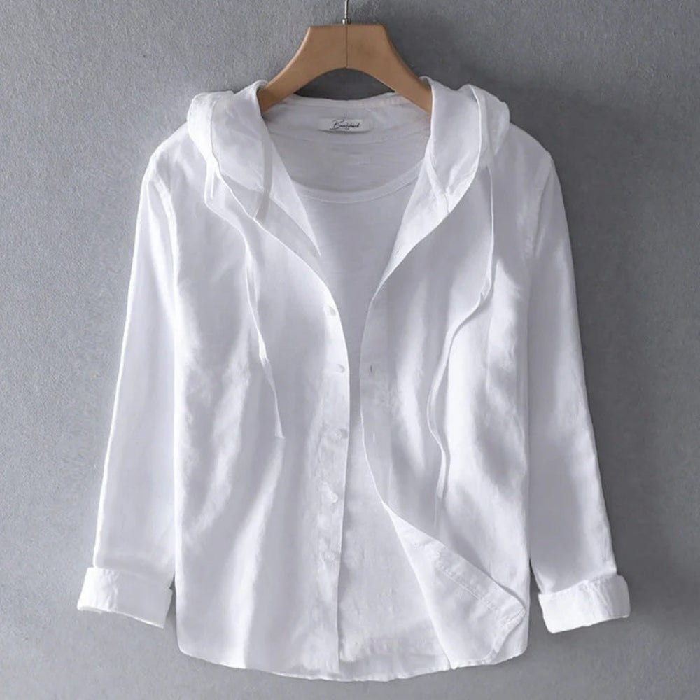 Damen Bluse aus Leinenmischung – Lockerer Schnitt mit Kapuze für den Alltag