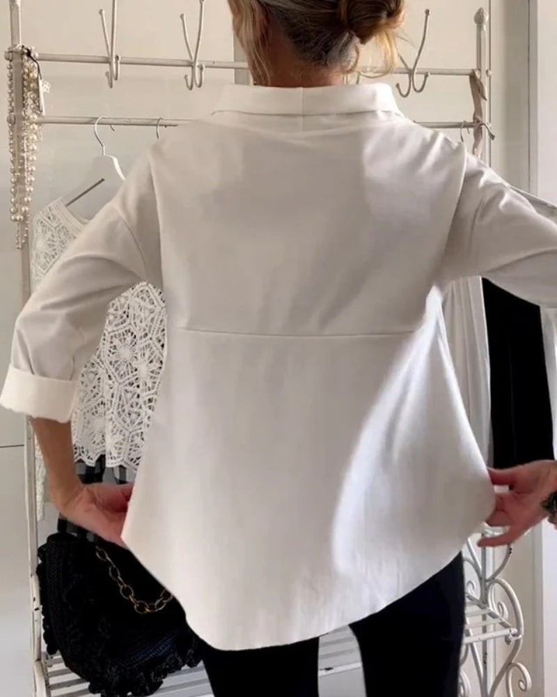 Damen Bluse mit offenem Kragen – Langärmelige Bluse für den Alltag