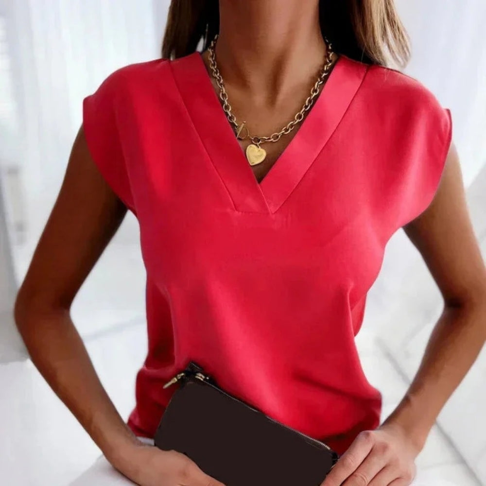 Damen Bluse mit V-Ausschnitt – Ärmellose Sommerbluse