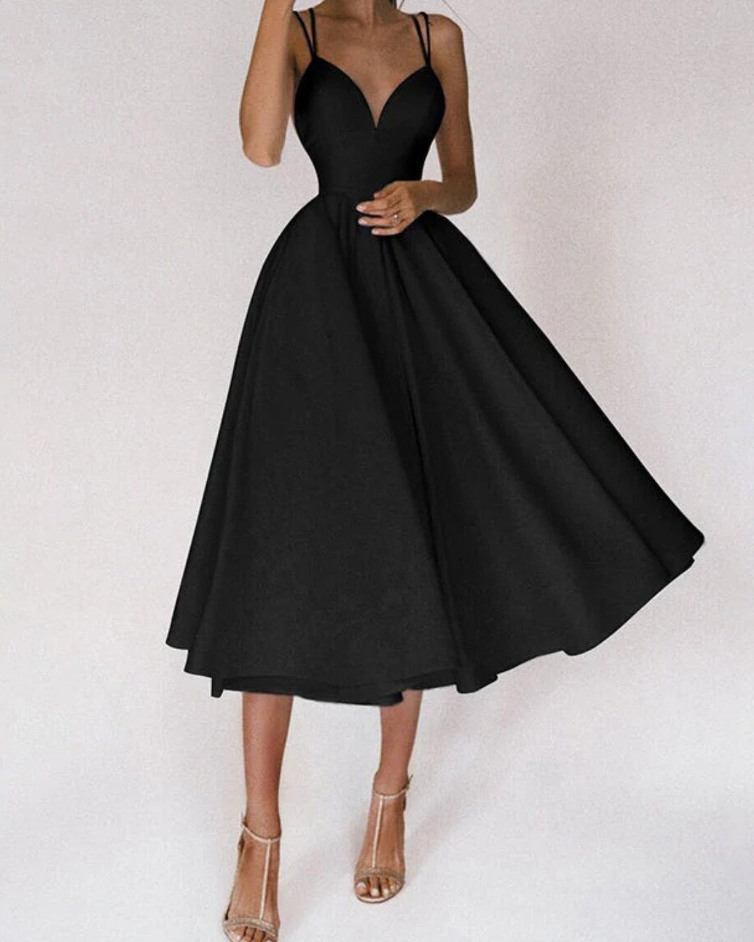 Damen Cocktail-Abendkleid mit Spaghettiträgern | Midi