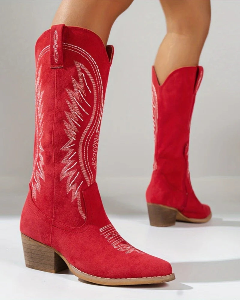 Damen Cowboystiefel - Dicker Blockabsatz mit spitzer Zehe