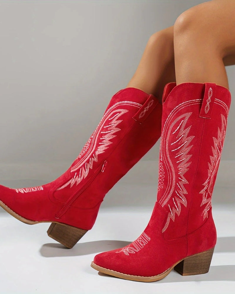 Damen Cowboystiefel - Dicker Blockabsatz mit spitzer Zehe