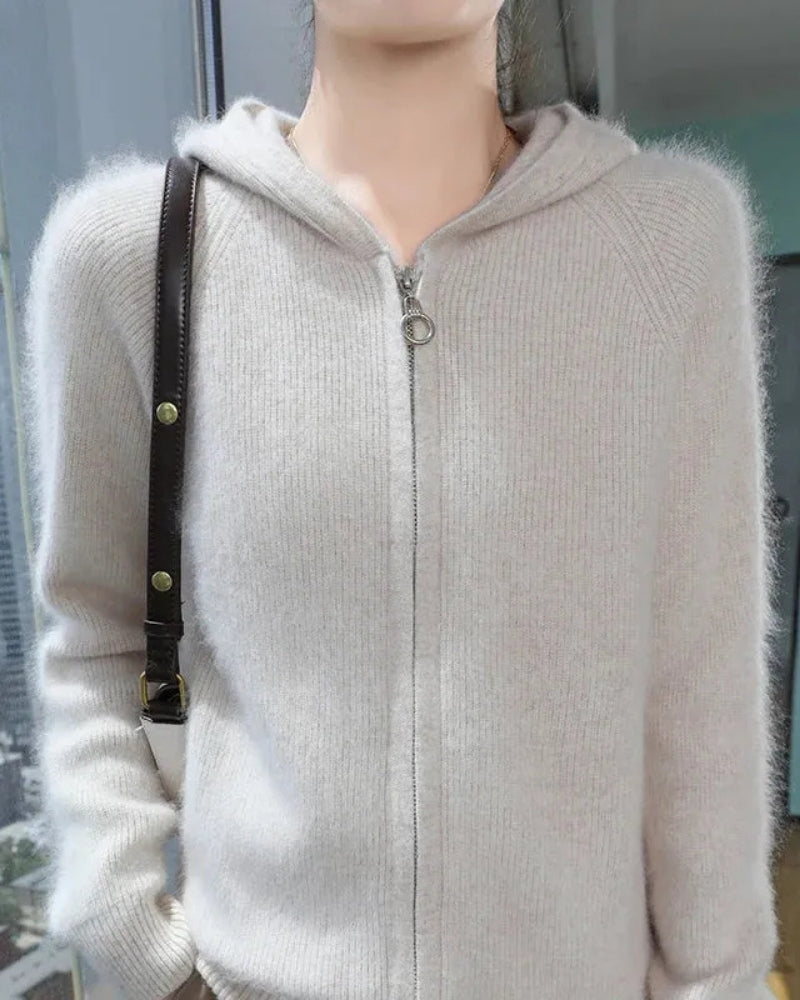 Damen Hoodie 100% Mink Kaschmir – Warmer Pullover mit Kapuze für Herbst und Winter