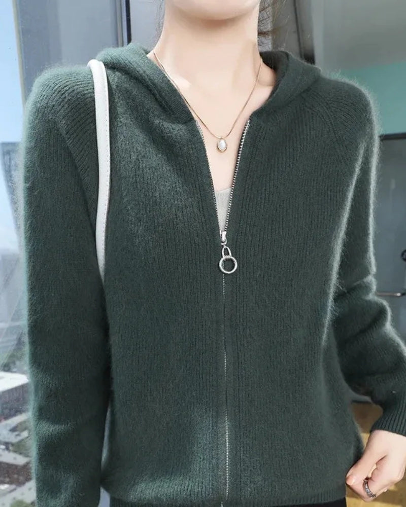 Damen Hoodie 100% Mink Kaschmir – Warmer Pullover mit Kapuze für Herbst und Winter