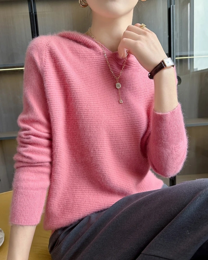 Damen Hoodie 100% Mink Kaschmir – Weicher Pullover für Herbst und Winter