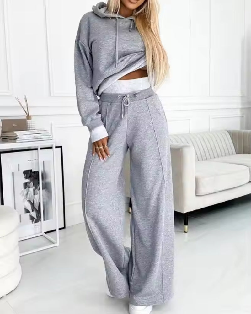 Damen Jogginganzug – Zweiteiliges Set mit Cropped Hoodie und weiter Hose