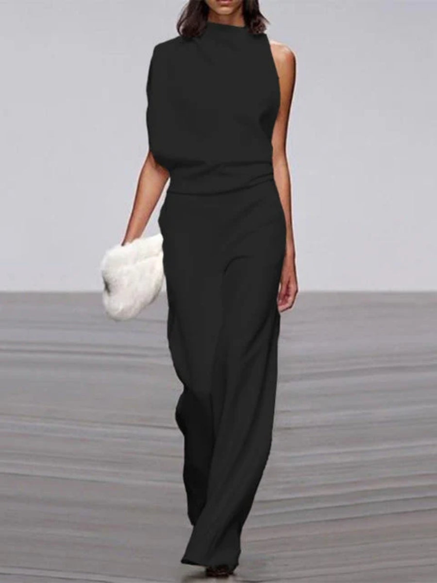 Damen-Jumpsuit mit weitem Bein – Rundhalsausschnitt und offenem Rücken