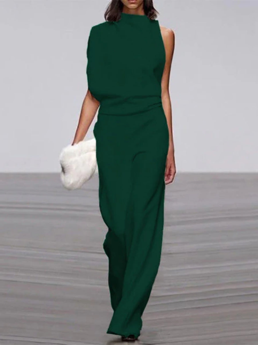 Damen-Jumpsuit mit weitem Bein – Rundhalsausschnitt und offenem Rücken