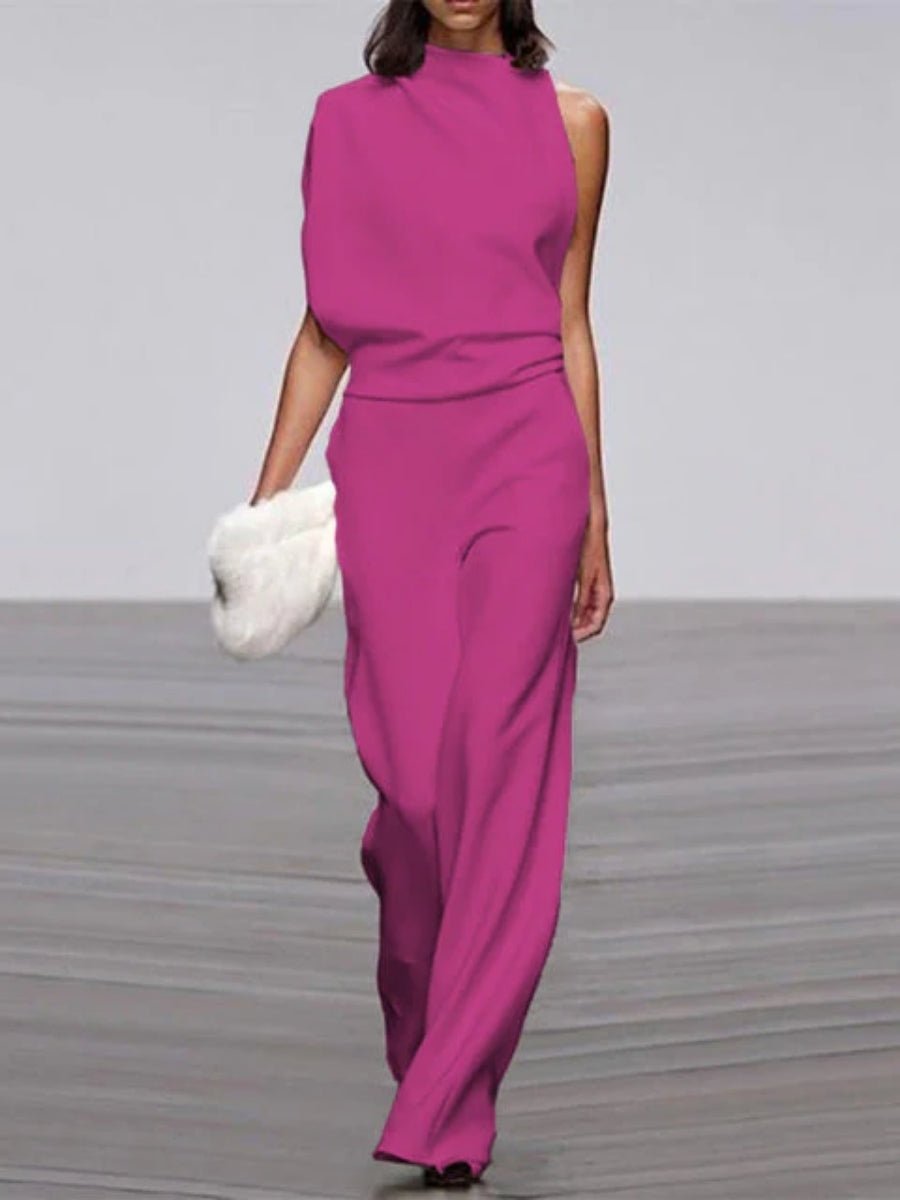 Damen-Jumpsuit mit weitem Bein – Rundhalsausschnitt und offenem Rücken