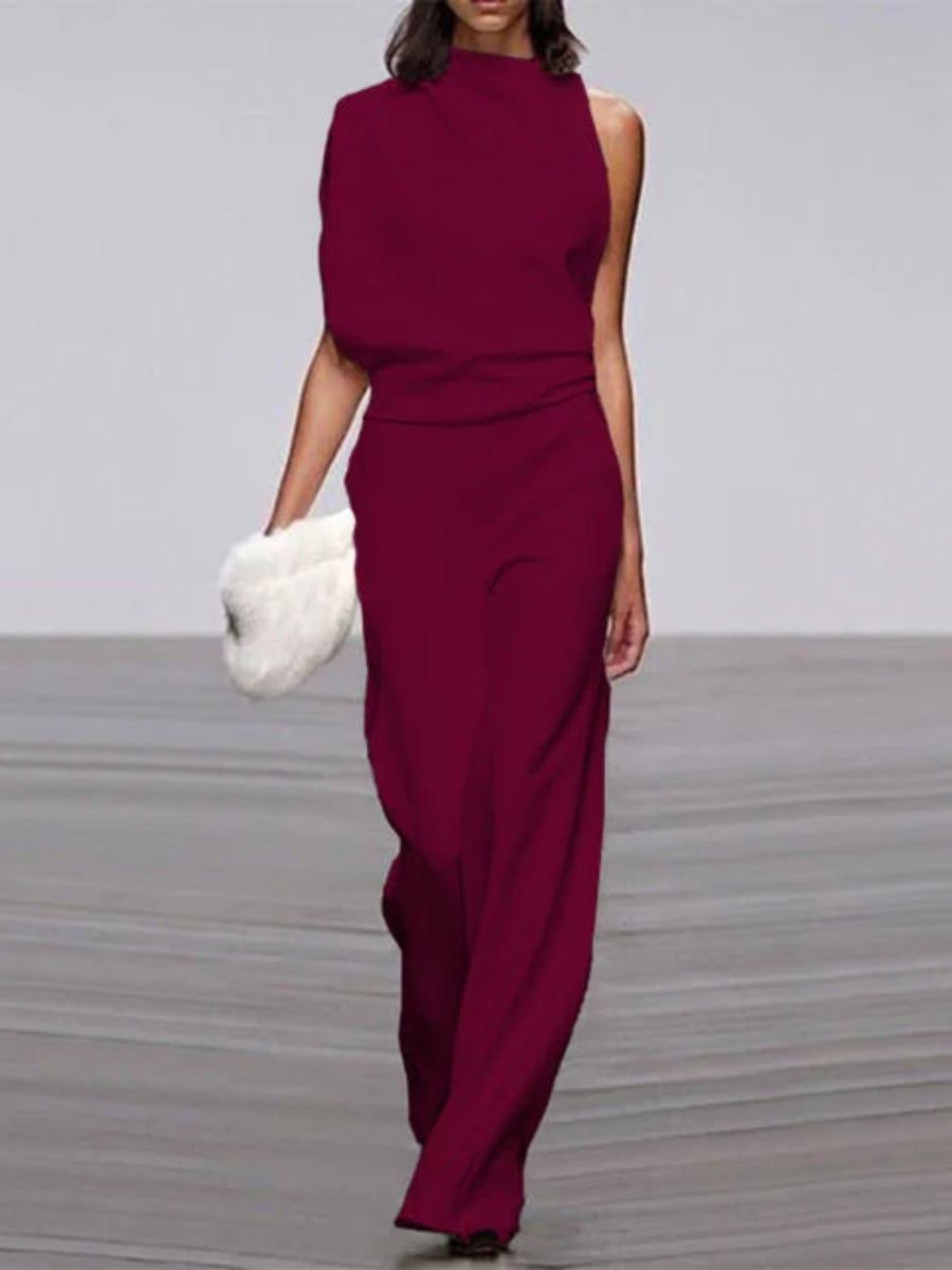 Damen-Jumpsuit mit weitem Bein – Rundhalsausschnitt und offenem Rücken
