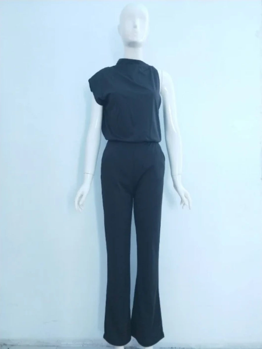 Damen-Jumpsuit mit weitem Bein – Rundhalsausschnitt und offenem Rücken