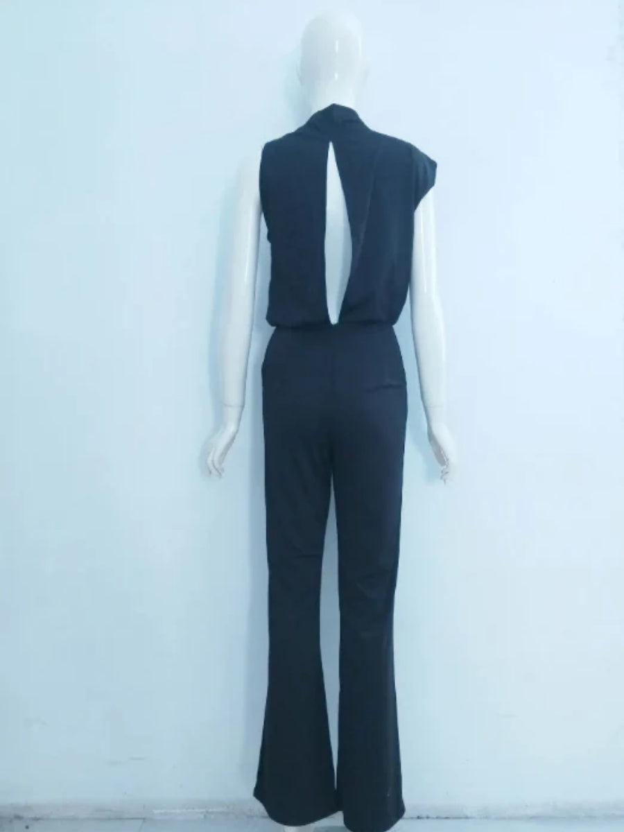 Damen-Jumpsuit mit weitem Bein – Rundhalsausschnitt und offenem Rücken