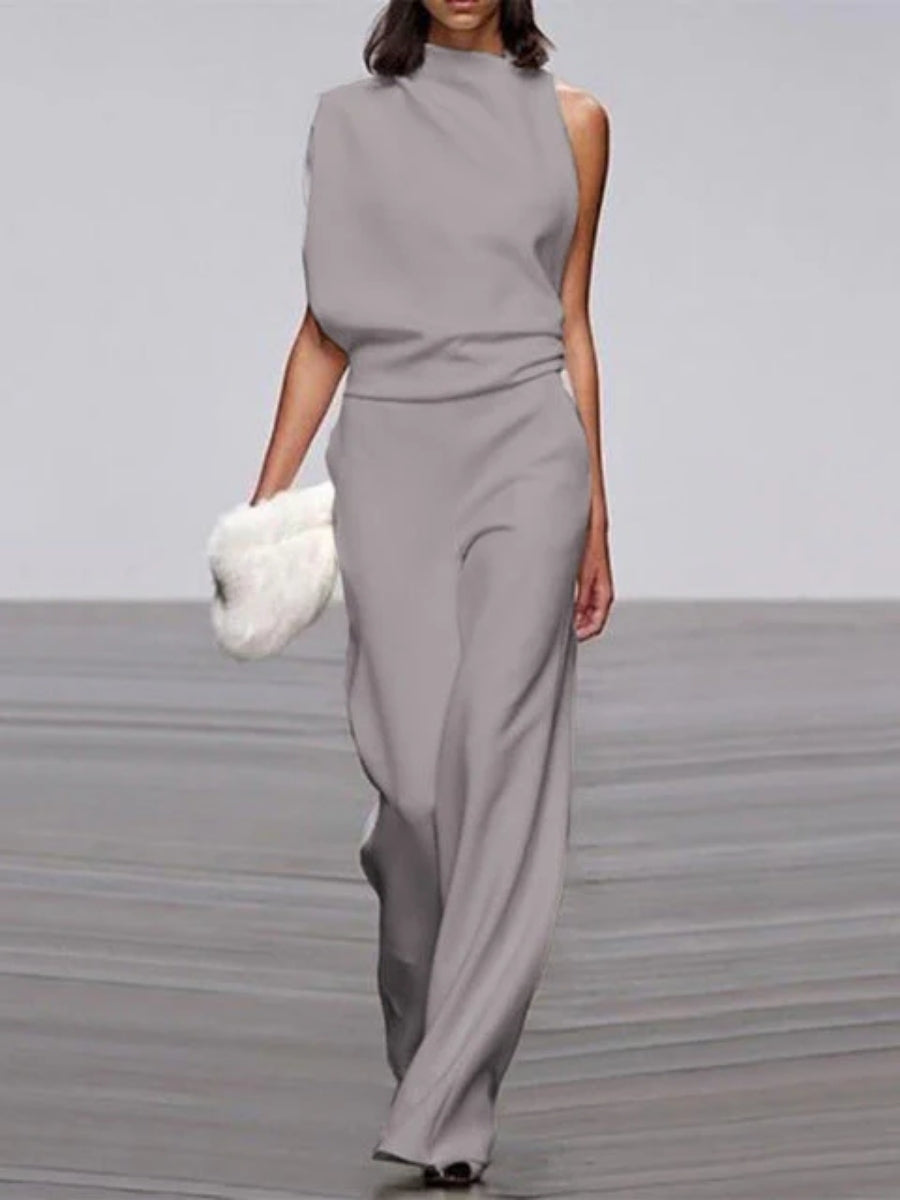 Damen-Jumpsuit mit weitem Bein – Rundhalsausschnitt und offenem Rücken