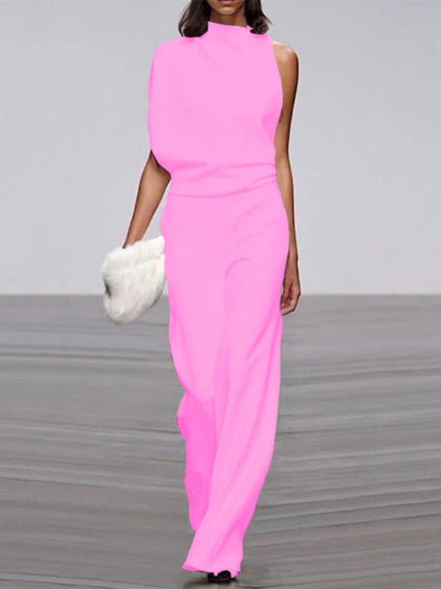 Damen-Jumpsuit mit weitem Bein – Rundhalsausschnitt und offenem Rücken