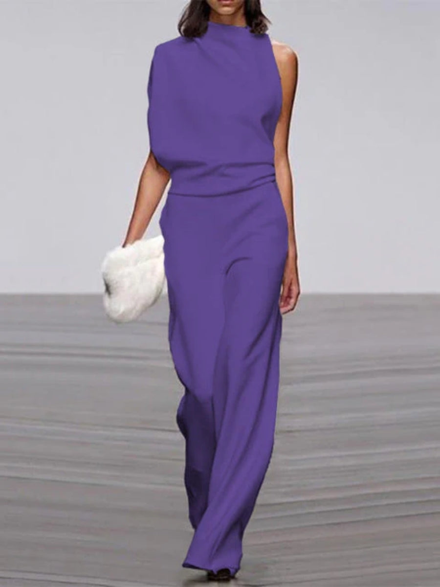 Damen-Jumpsuit mit weitem Bein – Rundhalsausschnitt und offenem Rücken