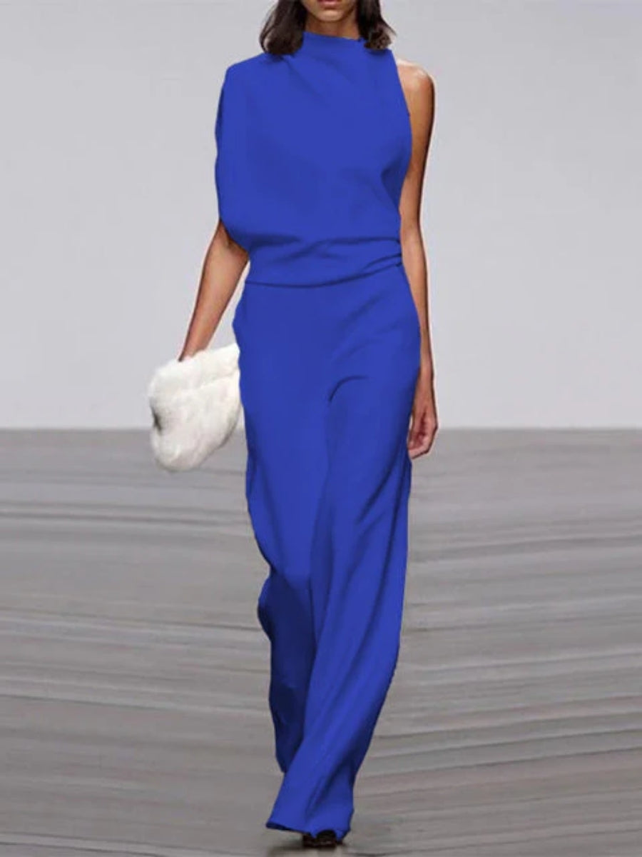 Damen-Jumpsuit mit weitem Bein – Rundhalsausschnitt und offenem Rücken