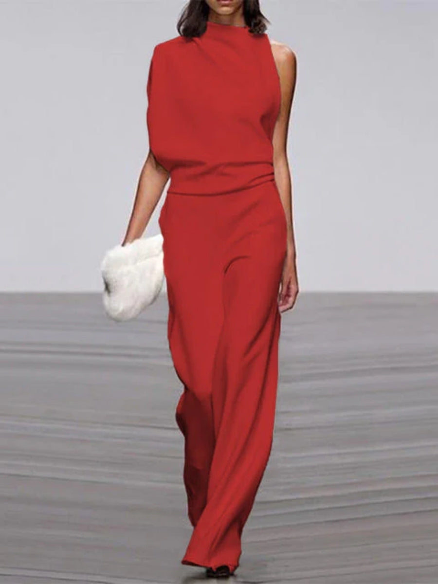 Damen-Jumpsuit mit weitem Bein – Rundhalsausschnitt und offenem Rücken