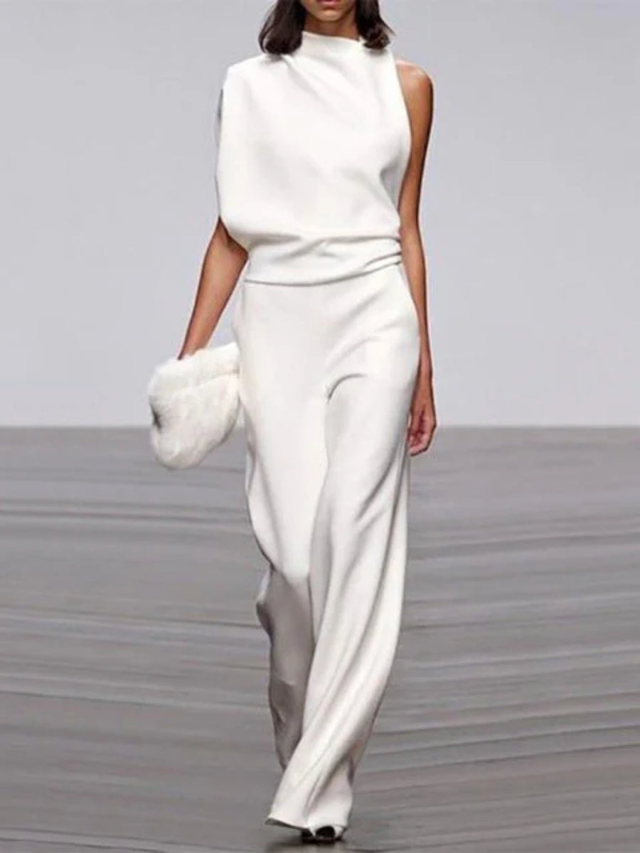 Damen-Jumpsuit mit weitem Bein – Rundhalsausschnitt und offenem Rücken