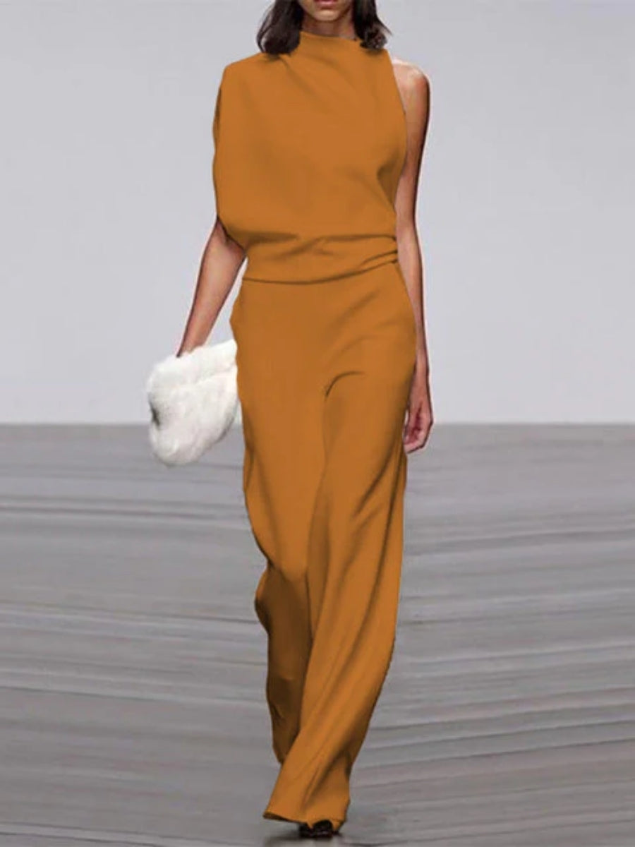 Damen-Jumpsuit mit weitem Bein – Rundhalsausschnitt und offenem Rücken