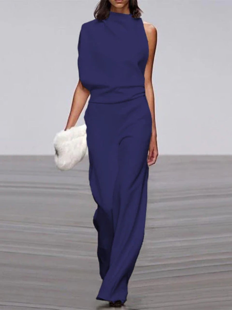 Damen-Jumpsuit mit weitem Bein – Rundhalsausschnitt und offenem Rücken