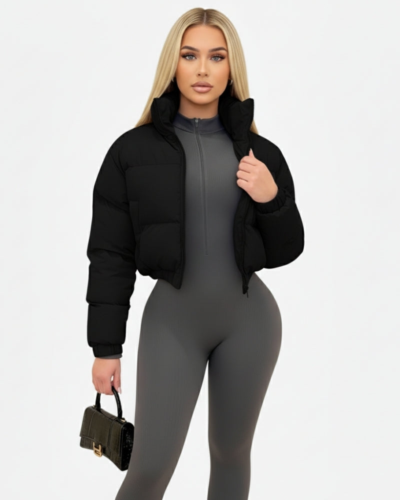 Damen Kurze Pufferjacke – Leichte Winterjacke für kalte Wintertage in Schwarz, Braun und Grau