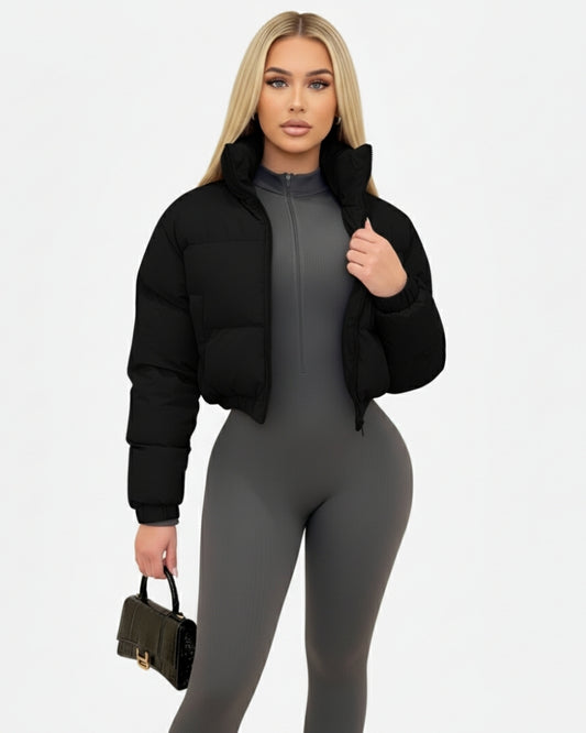 Damen Kurze Pufferjacke – Leichte Winterjacke für kalte Wintertage in Schwarz, Braun und Grau