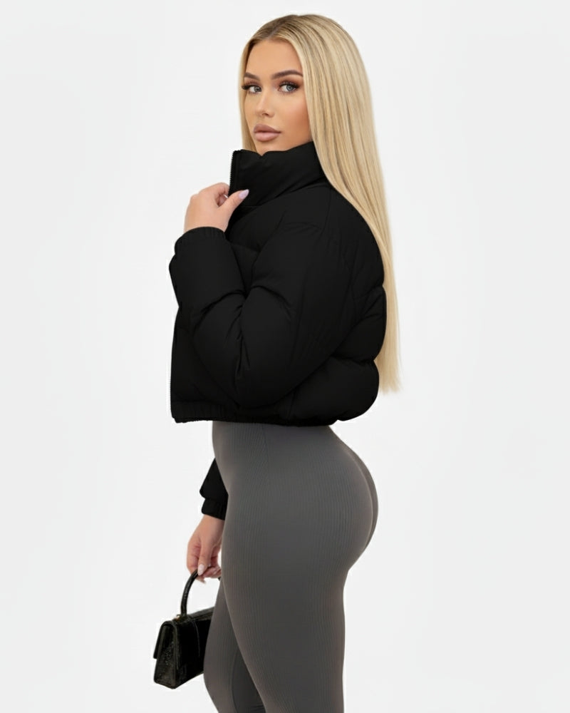 Damen Kurze Pufferjacke – Leichte Winterjacke für kalte Wintertage in Schwarz, Braun und Grau