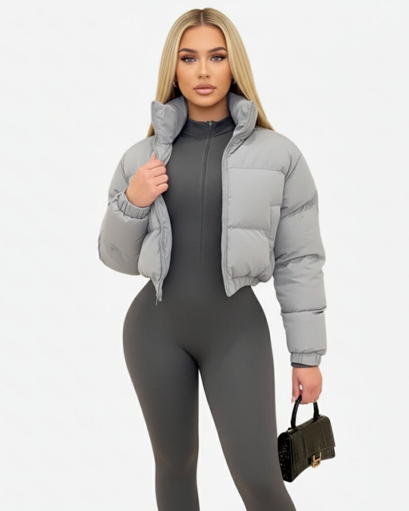 Damen Kurze Pufferjacke – Leichte Winterjacke für kalte Wintertage in Schwarz, Braun und Grau