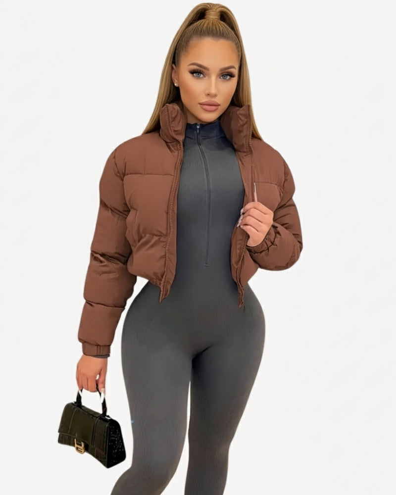 Damen Kurze Pufferjacke – Leichte Winterjacke für kalte Wintertage in Schwarz, Braun und Grau