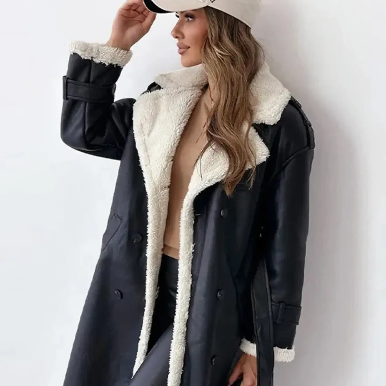 Damen Lange Winterjacke - Übergroß Mantel mit Fleece Fütterung und Teddykragen