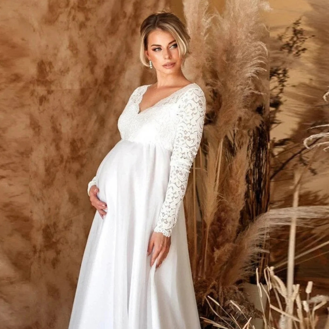 Damen Maxi Abendkleid – Langärmeliges Spitzenkleid als Hochzeitsgast Kleid