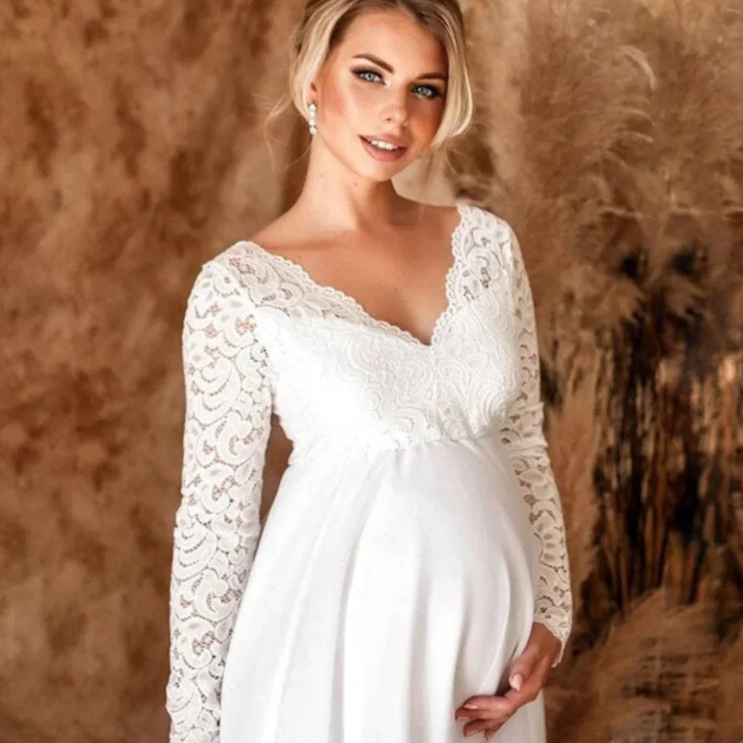 Damen Maxi Abendkleid – Langärmeliges Spitzenkleid als Hochzeitsgast Kleid