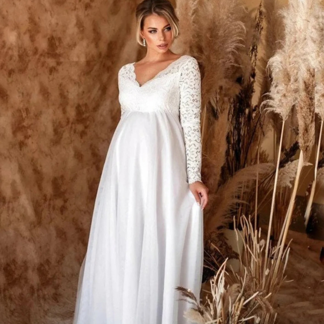 Damen Maxi Abendkleid – Langärmeliges Spitzenkleid als Hochzeitsgast Kleid