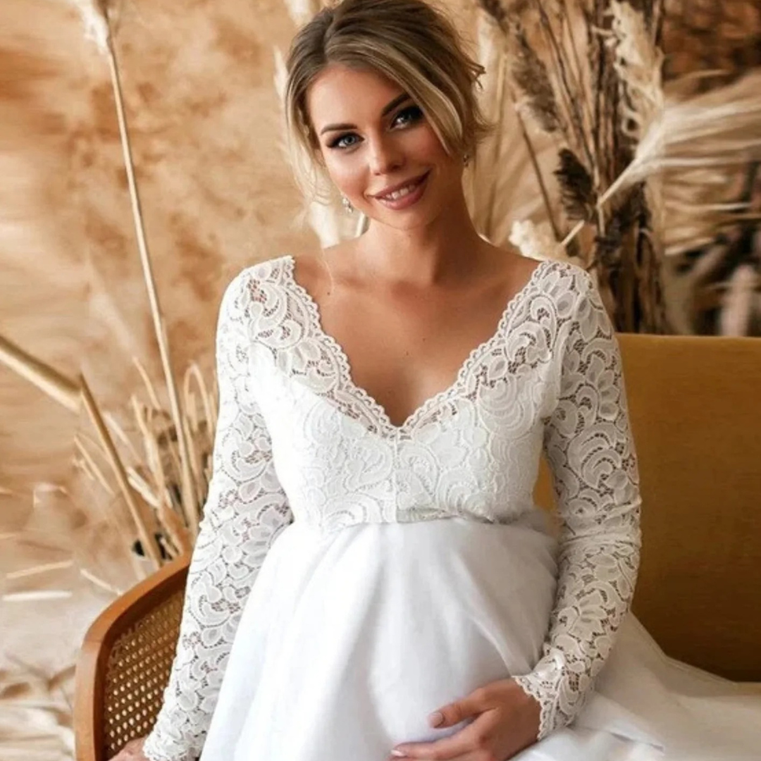 Damen Maxi Abendkleid – Langärmeliges Spitzenkleid als Hochzeitsgast Kleid