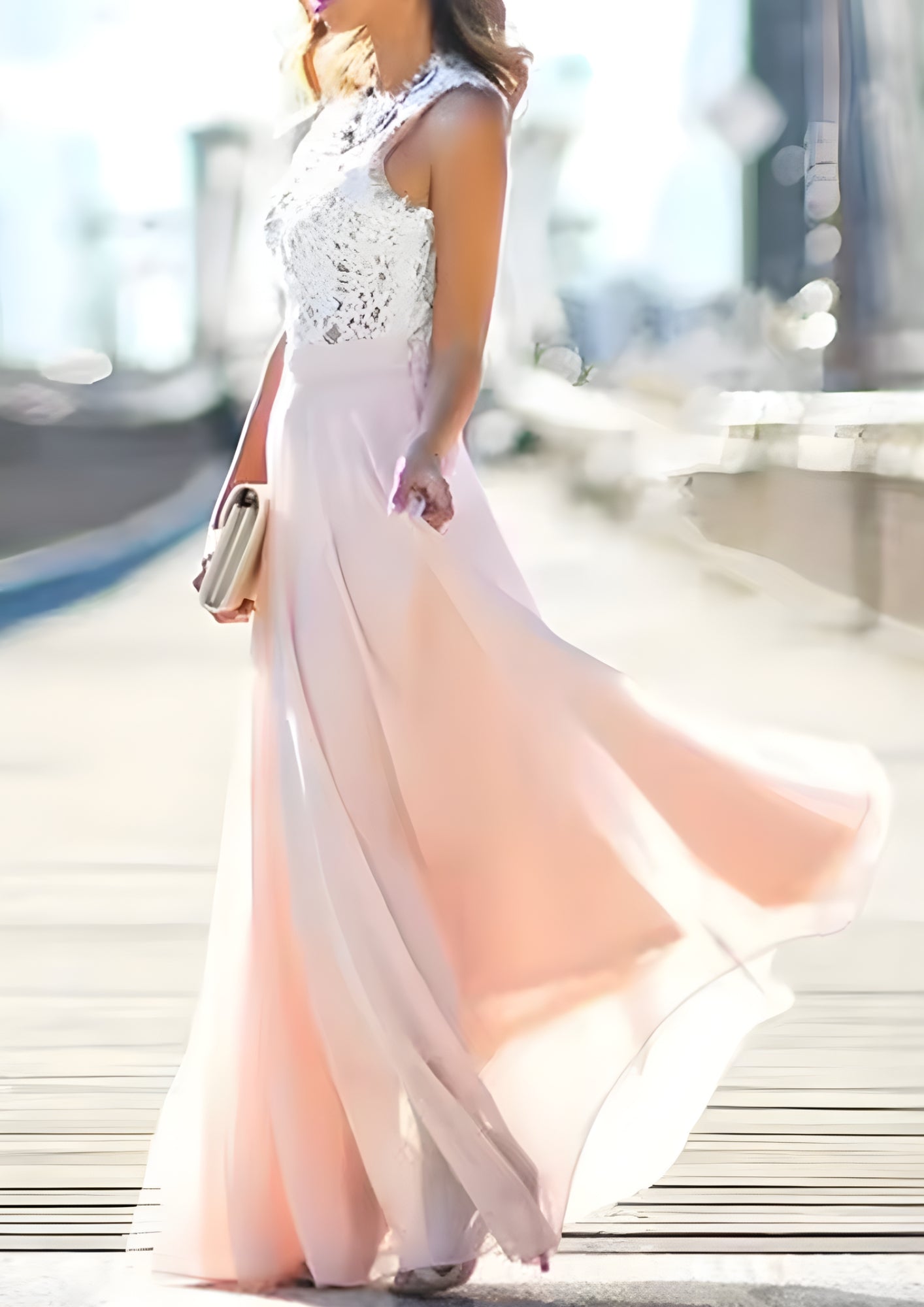 Damen Maxikleid für Kleid Hochzeitsgast – Design mit Spitzen- und Schleierdetails