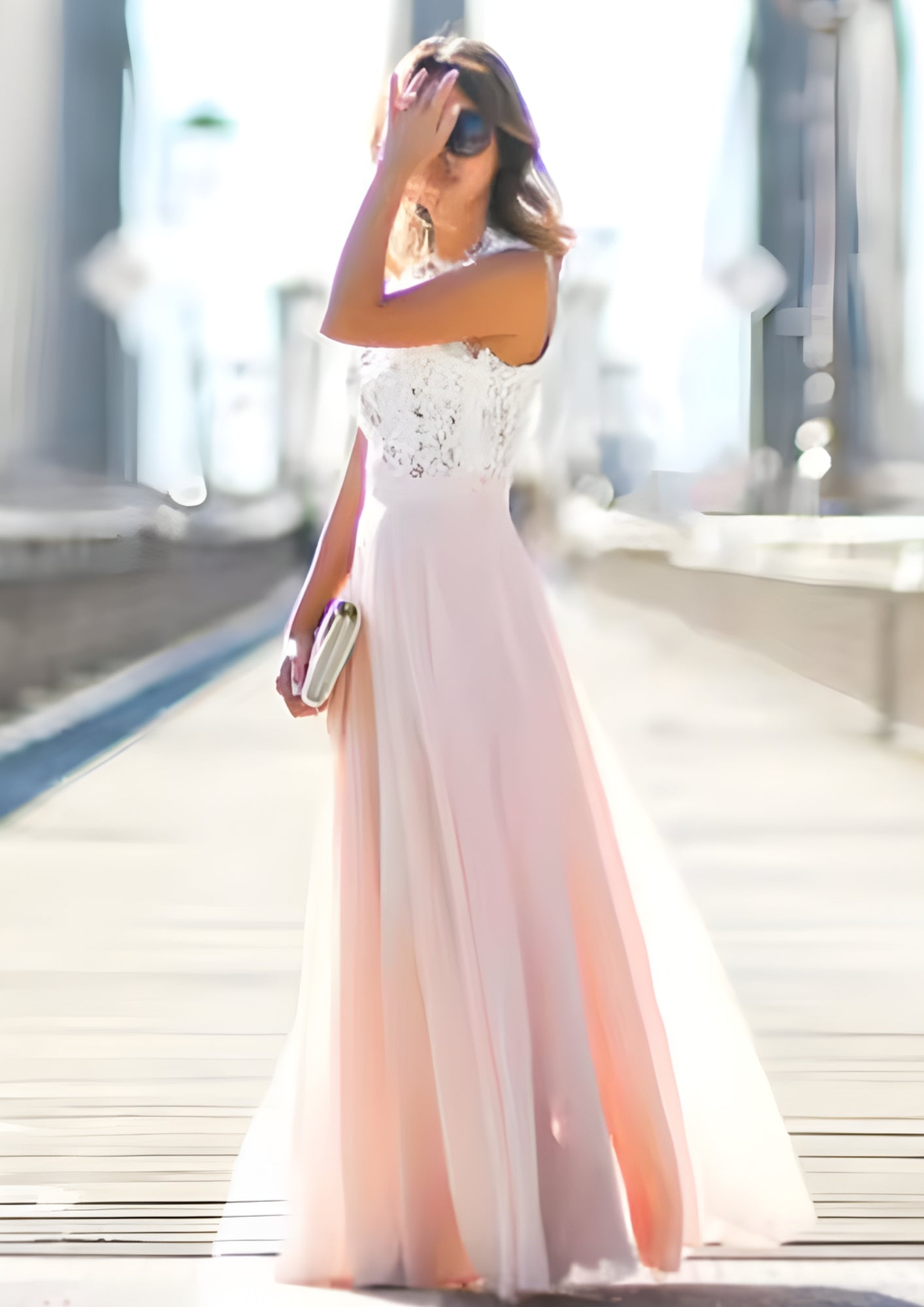 Damen Maxikleid für Kleid Hochzeitsgast – Design mit Spitzen- und Schleierdetails