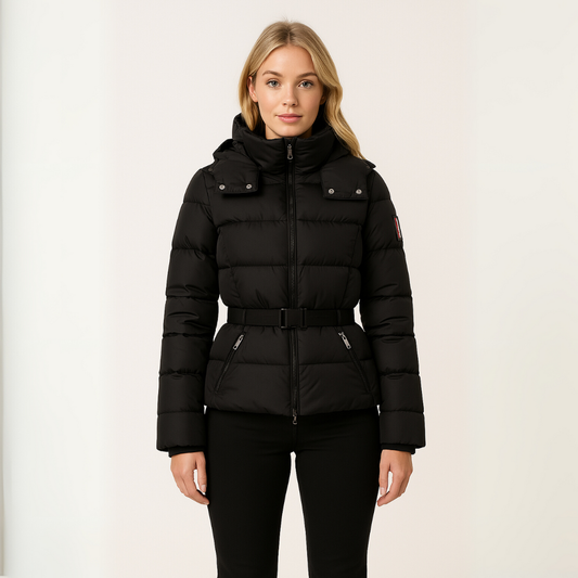 Damen Pufferjacke – Gesteppte Jacke mit Gürtel und Kapuze