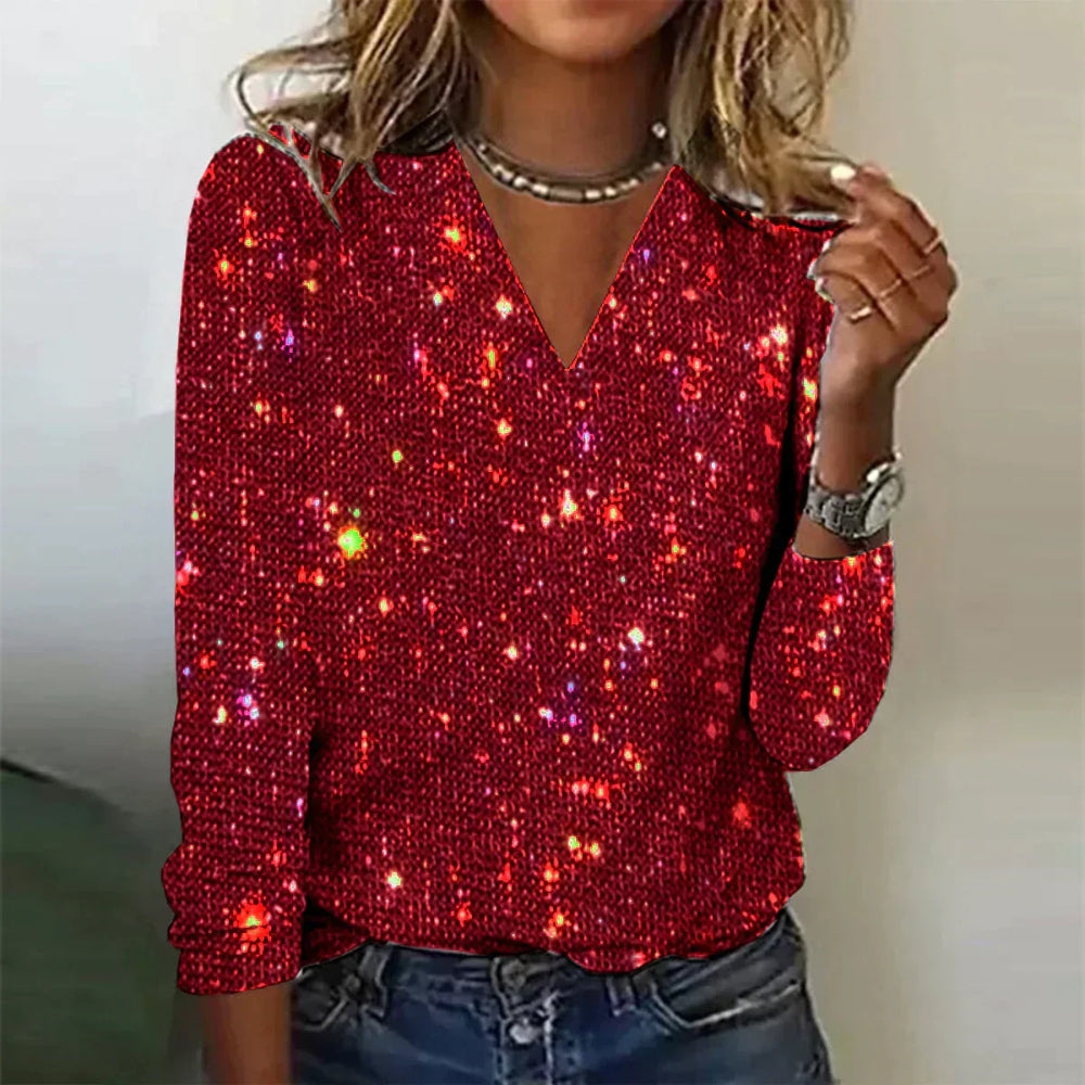 Damen-Pullover-Top - Vielseitiger V-Ausschnitt für die Abendgarderobe
