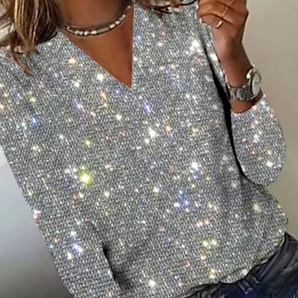 Damen-Pullover-Top - Vielseitiger V-Ausschnitt für die Abendgarderobe