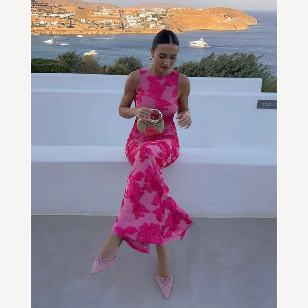 Damen Ärmelloses Abendkleid – Blumen Maxikleid mit Racer-Ausschnitt