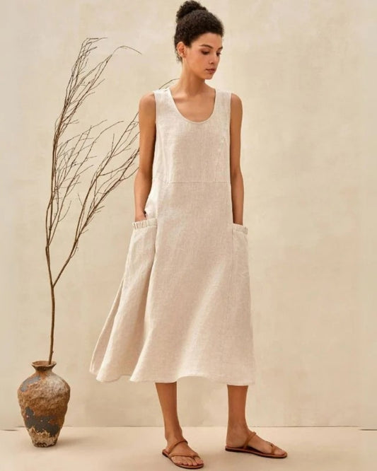 Damen Sommerkleid für Strand mit Rundhalsausschnitt | Midi