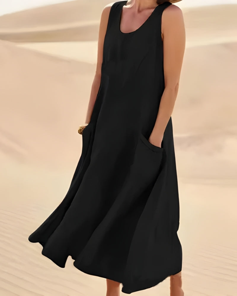 Damen Sommerkleid für Strand mit Rundhalsausschnitt | Midi