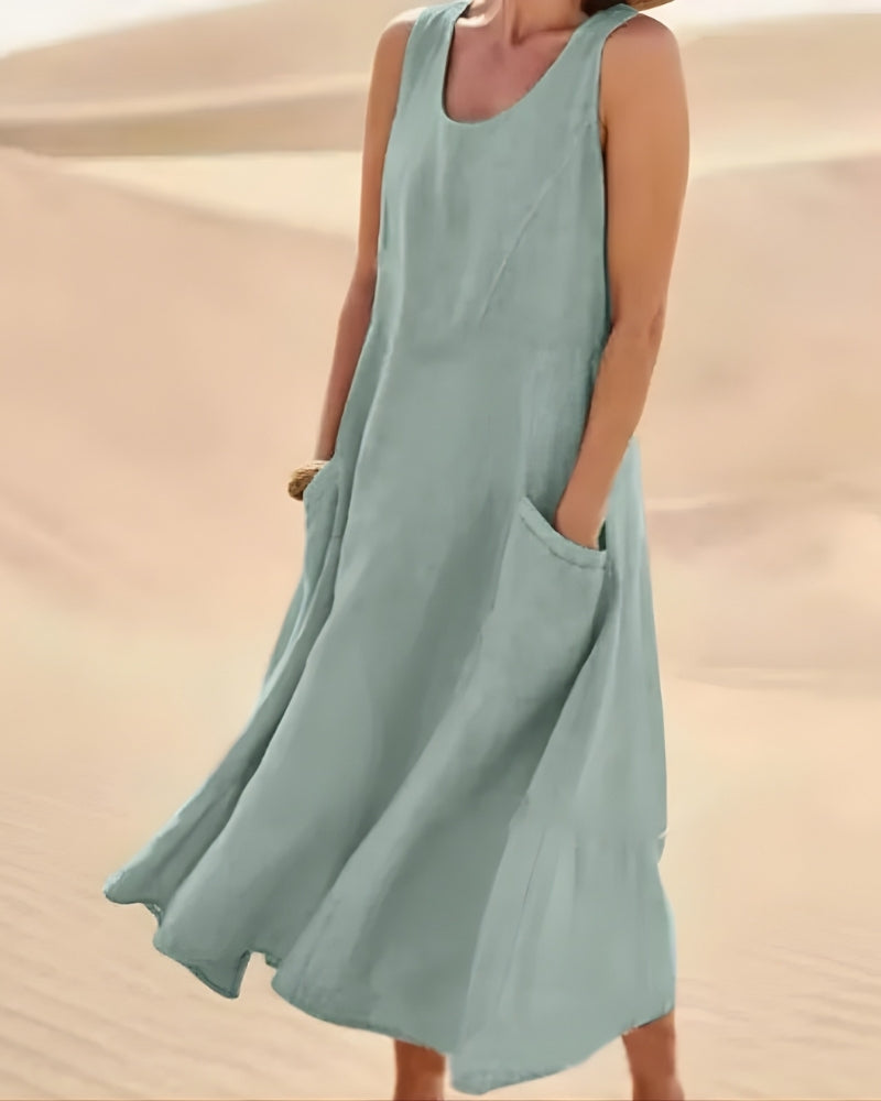 Damen Sommerkleid für Strand mit Rundhalsausschnitt | Midi